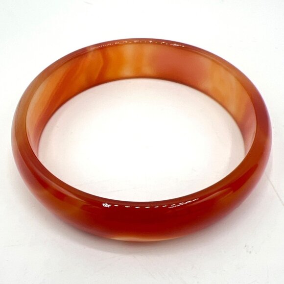 Vtg Unisex Bangle Bracelet Hololith Carnelian Agate Marbled Translucent Sz 8 - Picture 3 of 6